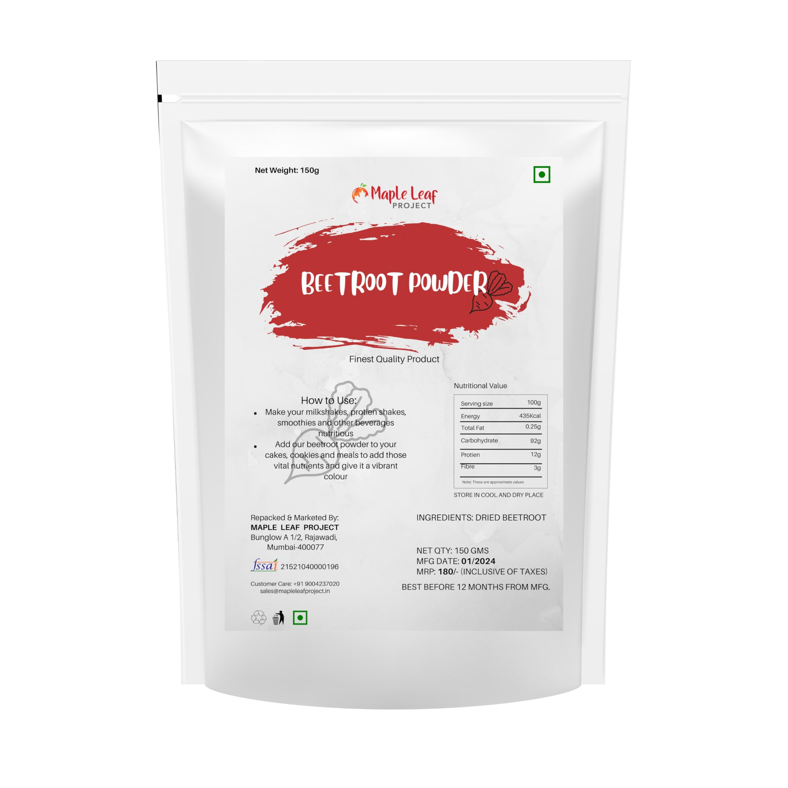 Maple Leaf Project Beetroot Powder 150 grams (B09B6C1FFX) Amazon Price History, Amazon Price Tracker