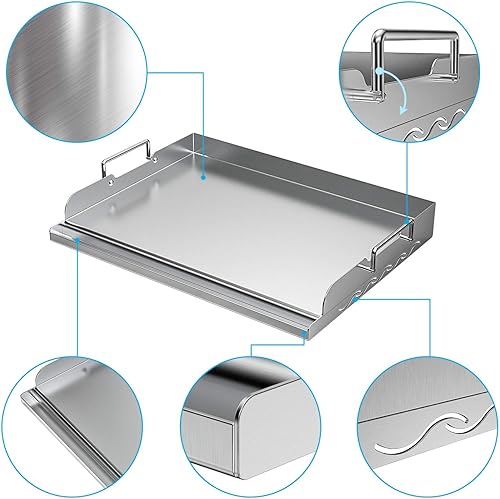 Miniatura 3 de Skyflame Placa superior plana universal de acero inoxidable, kit de accesorios de plancha de 3 piezas y cubo de basura magnético para colgar para