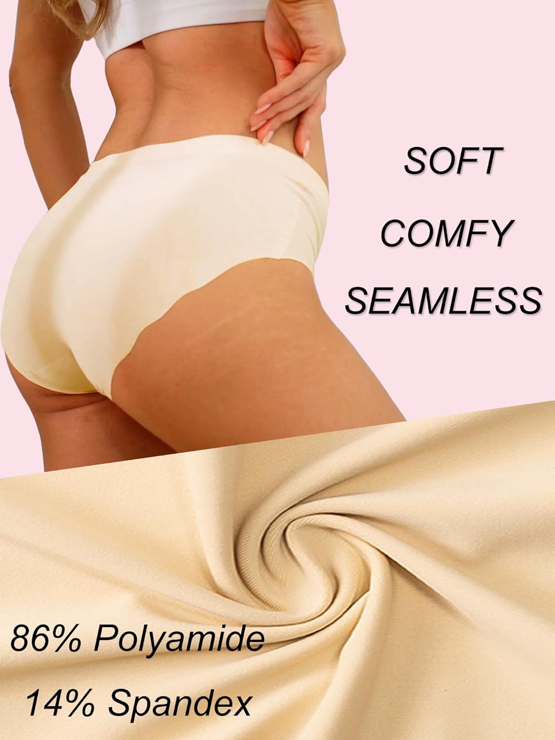 Bolivelan Women's Invisible Seamless Hipster Panties Mid-Rise No Show Laser Cut Briefs Underwear Pack of 6 - Image 6