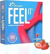 DR. MOREPEN Feel It Mass Dotted Condoms 3S Strawberry Flavour | Ultra Thin Latex for Natural Feel | Extra Dots for Enhanced Pleasure | Safe & Secure Protection | Comfortable Fit | Pack of 1
