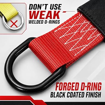 BoxerTool Lasso Tow Strap Pro 2 x10' with Forged D Ring Protective Sleeve Car Tie Down, Auto Hauler, Auto Transport 10,000lbs - 4 Pack