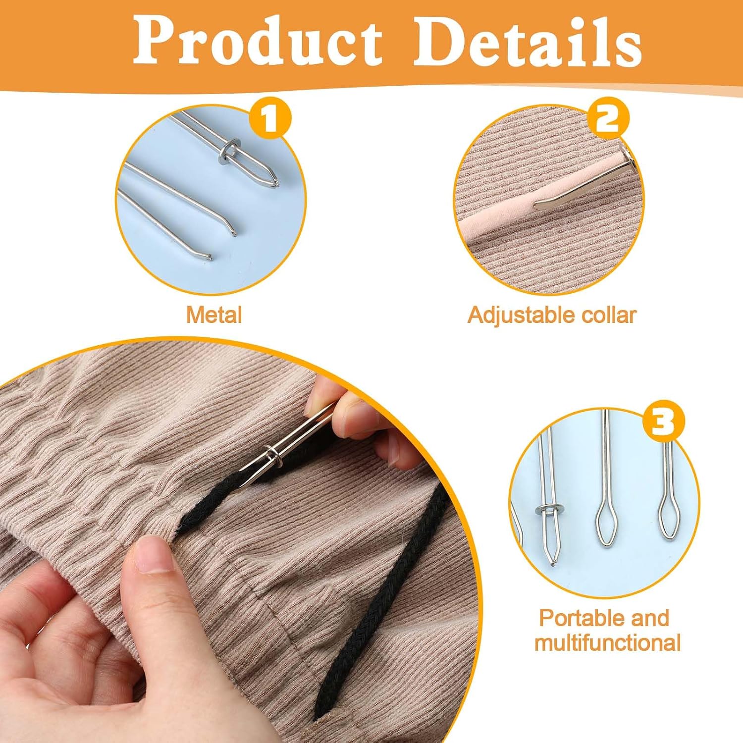 Sewing Clips & Rope Threaders, Metal Sewing Tool Set DIY Rope Puller for Drawstring Replacement, Quilting and Pinning Accessories for Sweatpants Hoodies Pants(A*4+B*4)