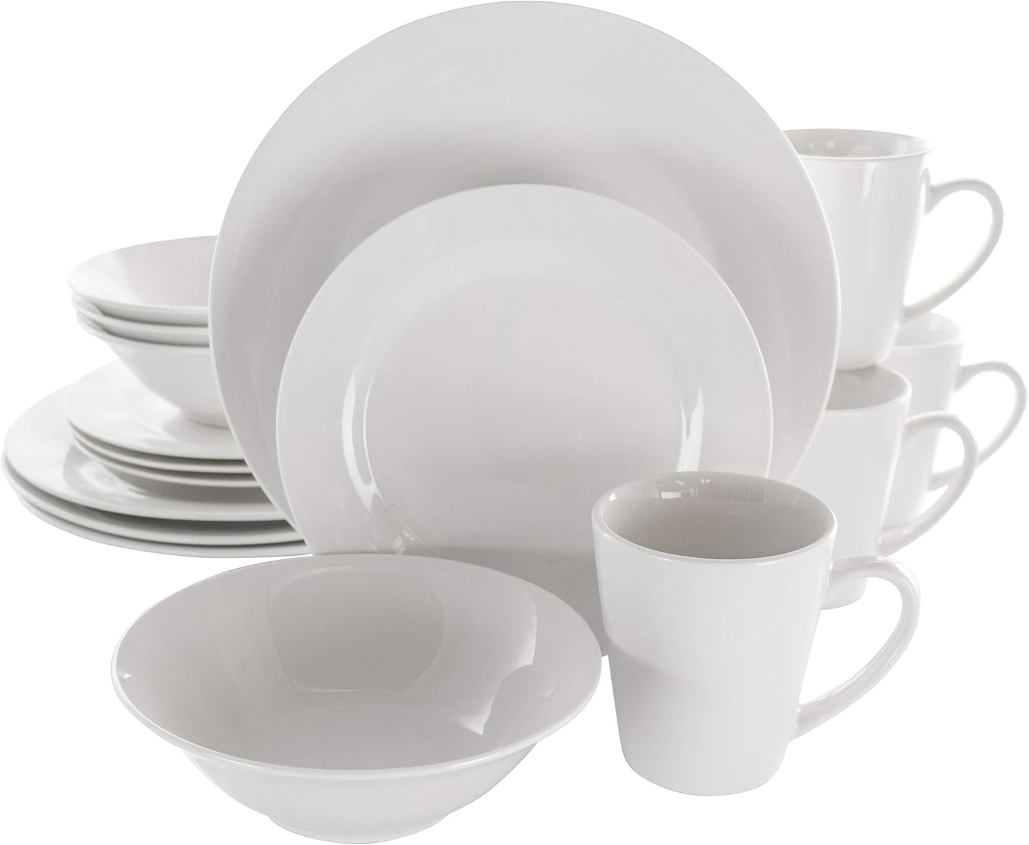 Elama Cara 16 Piece Round Porcelain Dinnerware Set in White