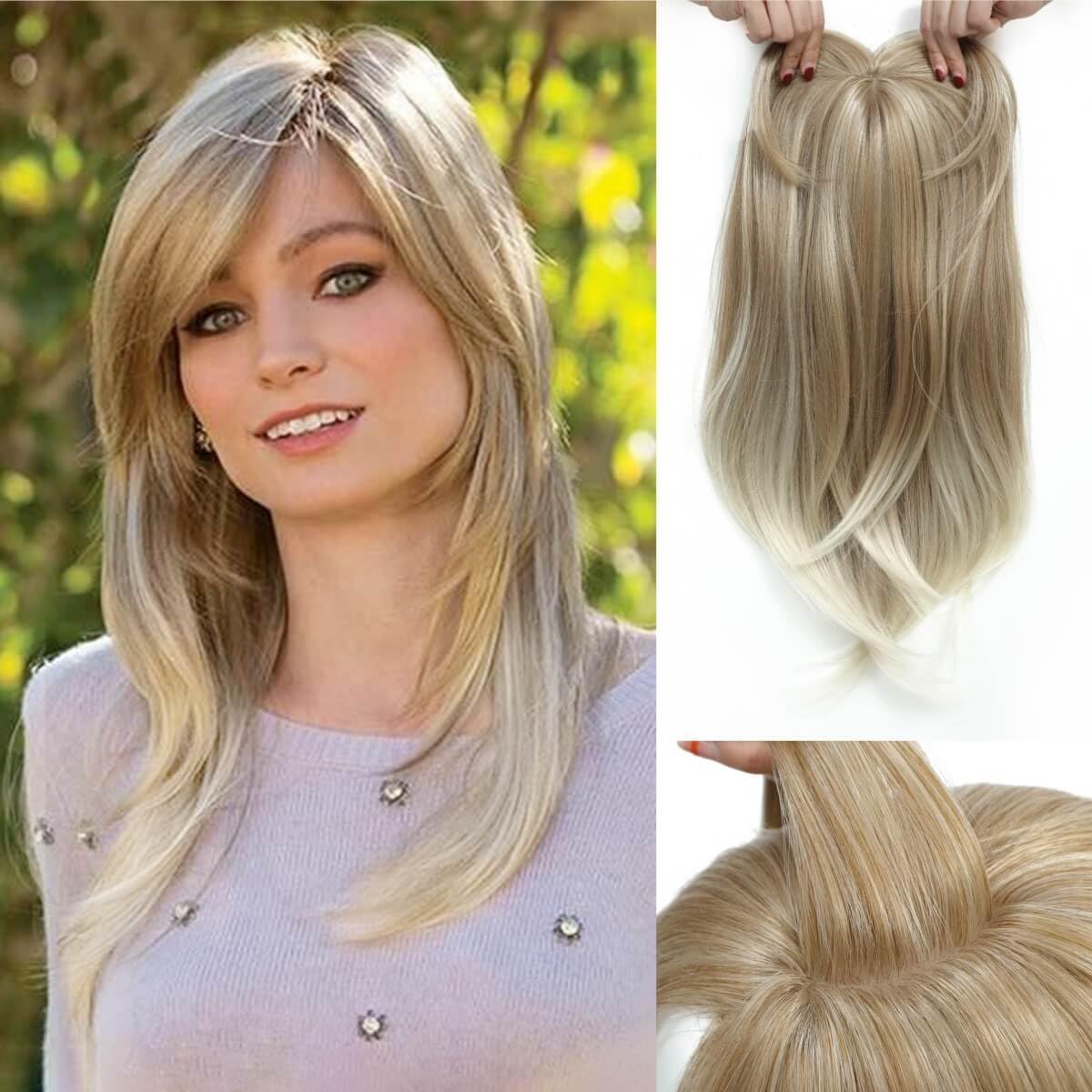 Molefi 19-Inch Blonde Hair Topper for Women - 6.5x6.5 Inch Large Coverage Synthetic Topper for Thinning Hair