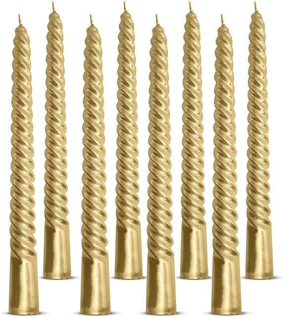 Golden Taper Candles Universal Spiral Candle Metallic Dripless Unscented Dinner Candles Paraffin Wax with Cotton Wicks Birthday Wedding Parties | Pack of 4 (Pack of 2)
