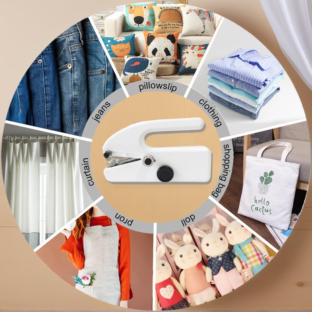 Mini Handheld Sewing Machine with 8pc Kit & Guide, 2-Speed Portable Electric Sewing Tool for Travel, DIY Crafts, Quick Clothing Repairs and Fixing Hem