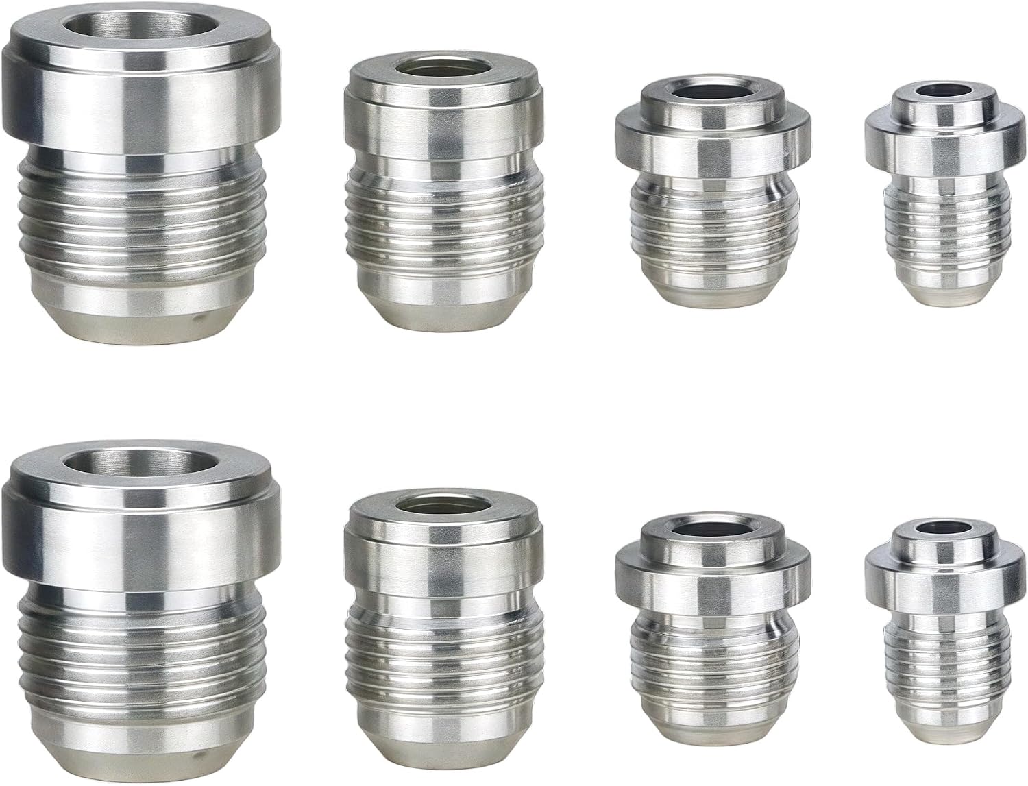 8 Pcs Aluminum Weld On Bung Fitting Kit – 6AN 8AN 10AN 12AN Male Flare Bung – 6061-T6 Billet Aluminum for Fuel, Oil, and Coolant Systems – Precision CNC Machined with Locating Lip (6-8-10-12 Kit)