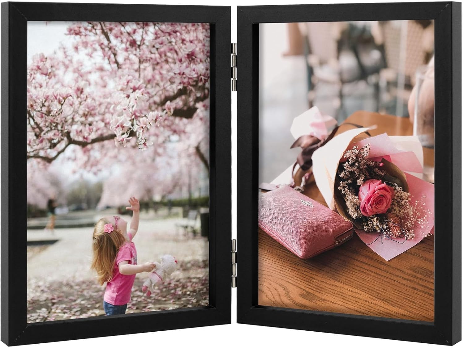 4x6 Double Picture Frame, Hinged Picture Frames, Real Glass Cover, Stand Vertically on Desktop or Tabletop Display 2 4x6 Photo, Black 4x6 (Double) Black