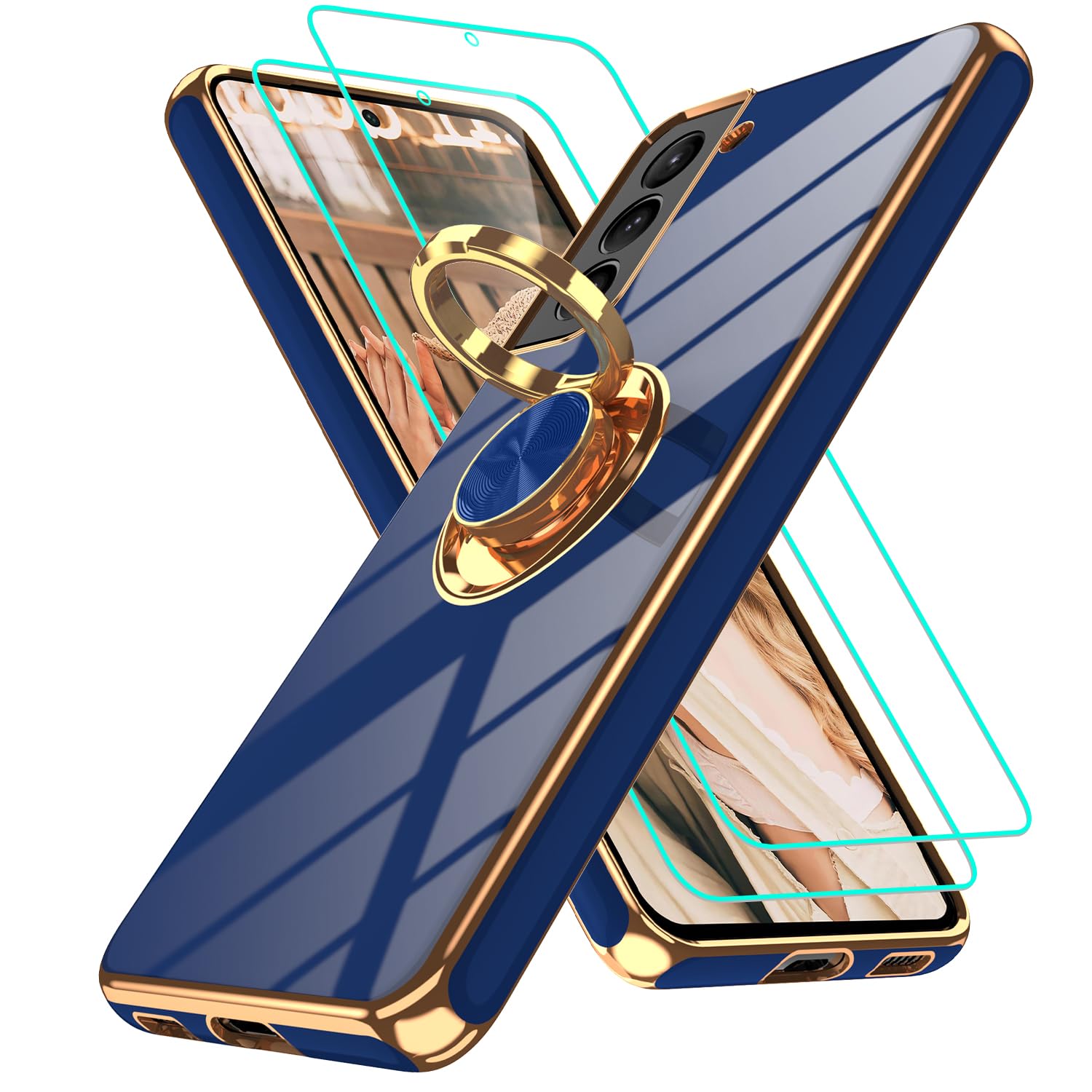 Gritup Slim Fit Case for Samsung Galaxy S Series,Shockproof Soft Cover with 2 Pcs HD Screen Protectors,and Built-in Ring Kickstand Phone Cover