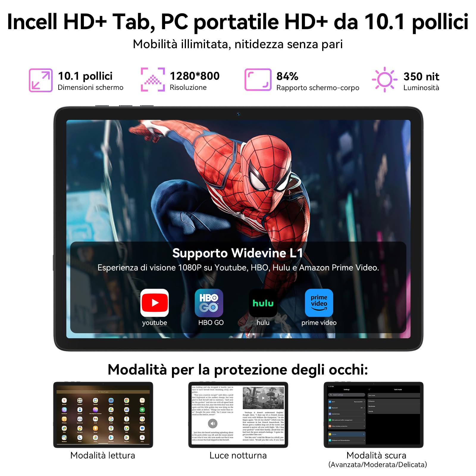 TABWEE T20 Android 16 Tablet in Offerta, 24 GB RAM+ 256 GB ROM (2 TB TF) | Octa-Core, Tablet 10 Pollici, 5000 mAh, 8 MP+5 MP, Gemini AI, Widevine L1, Face ID, 3.5 mm Jack Port (4 Anni Garanzia)