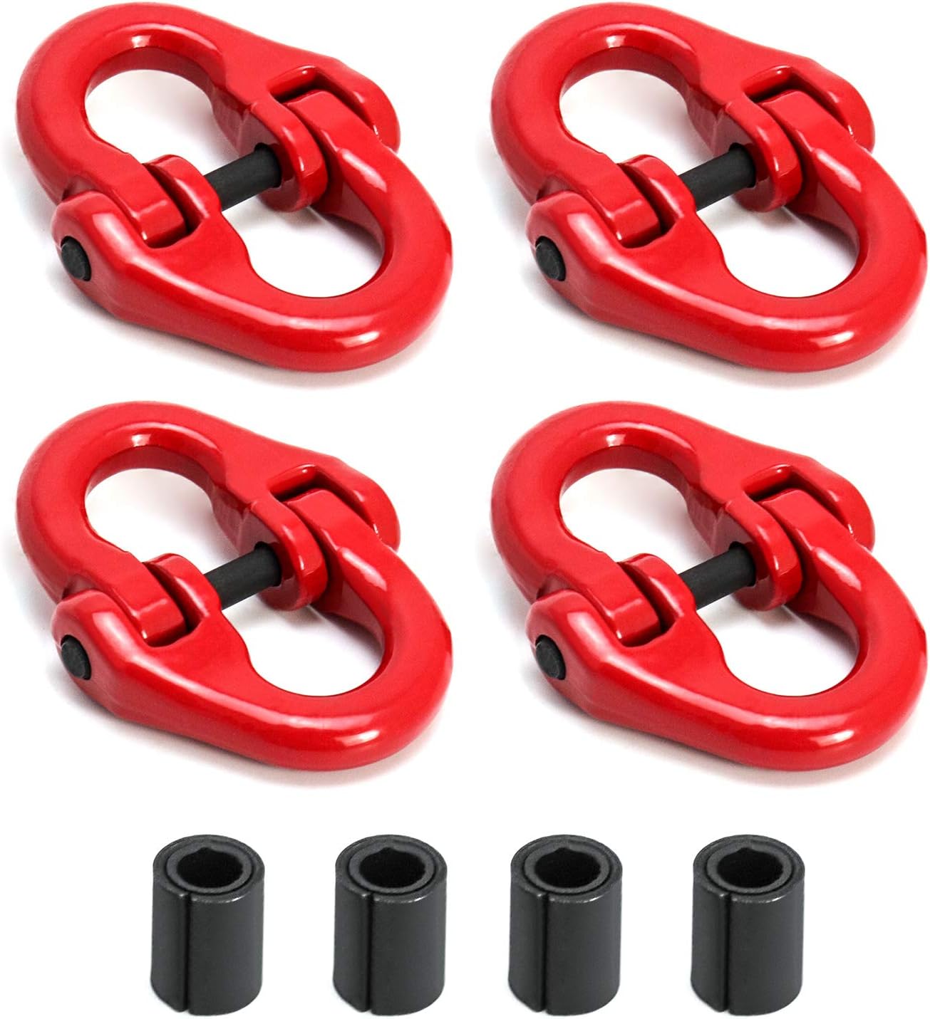 QWORK G80 Alloy Steel Hammerlock Coupling Link Connecting Link, 3/8", Red Painted, 7100 lbs Working Load Limit, 4 Pack