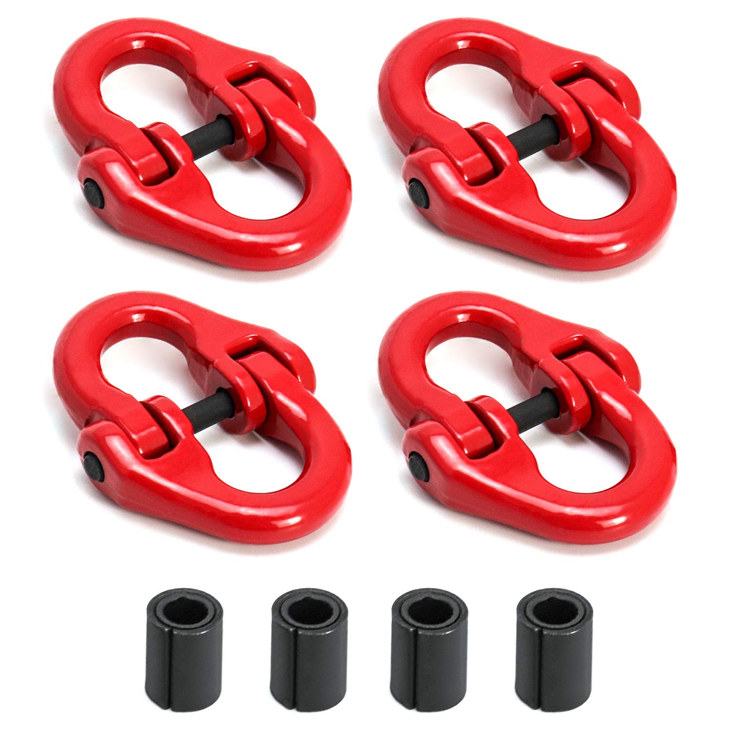 QWORK G80 Alloy Steel Hammerlock Coupling Link Connecting Link, 3/8", Red Painted, 7100 lbs Working Load Limit, 4 Pack