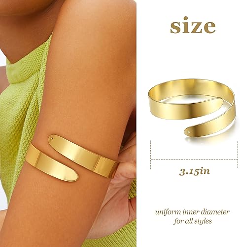 Miniatura 2 de FUNRUN JEWELRY Brazalete de filigrana ajustable con bobina de 3 a 6 unidades r: tono plateado., dorado (B:Gold tone), C: tono dorado, 4 piezas, D: