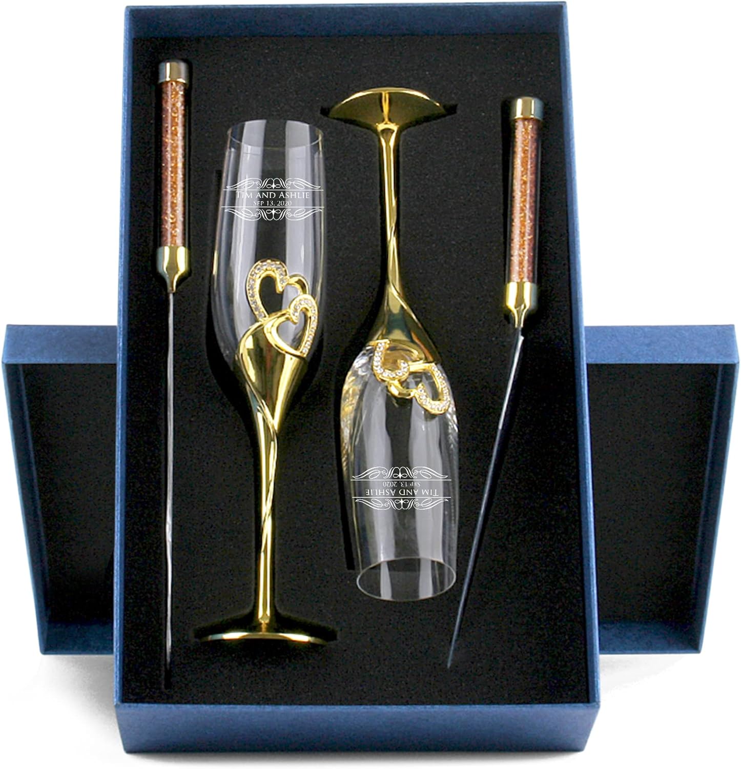Personalized Toasting Glasses Set of 2 for Couples, Champagne Flutes With Box For Bride And Groom, Perfect For Bride And Groom, Engraved Champagne Flutes - Image 3