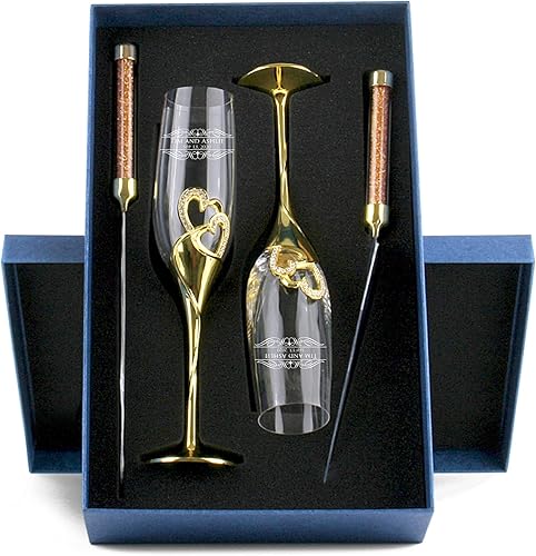 Miniatura 3 de Juego de 2 vasos de tostado personalizados para parejas, copas de champán con caja para novia y novio, perfecto para novia y novio, flautas de