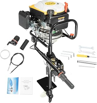225CC 9HP Outboard Motor OHV, 4 Stroke Single Cylinder Gas powered Boat Engine With Forced Air Cooling, Manual Recoil Heavy Duty Fishing Engine for Inflatable Boats 11.81-19.69in