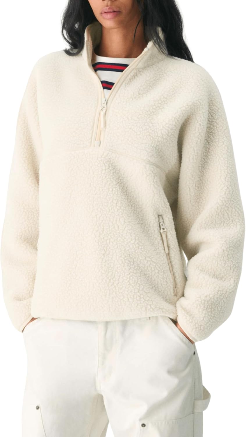 Aimiray Fleece Pullover Women Long Sleeve Half Zip Sherpa Jacket Warm Trendy Teddy Fall Sweatshirts with Side Pockets
