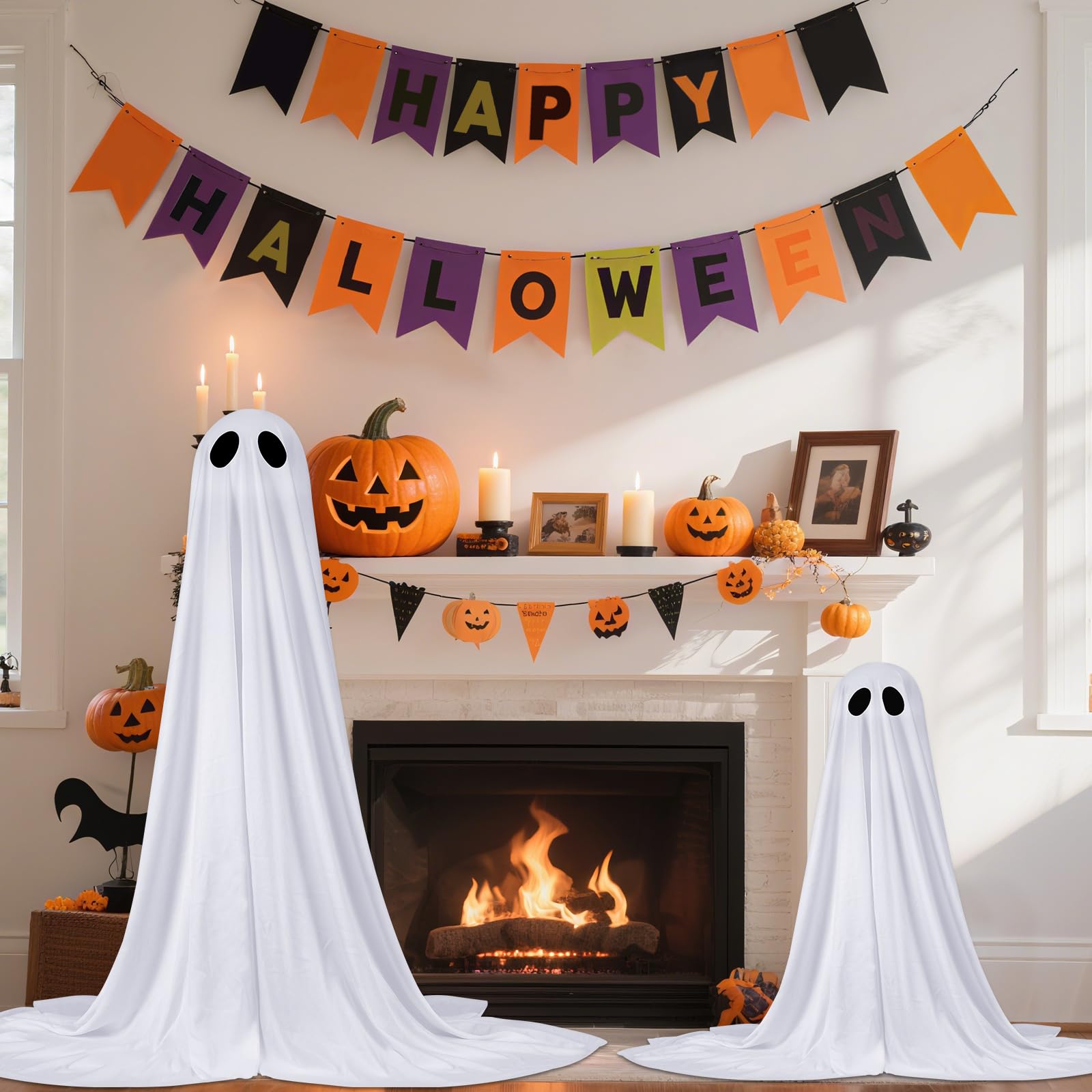 2 Pack Halloween Ghosts Outdoor Pink Spooky Ghost Decorations Outside 36'' & 18'' Tall White Light Timer Function Standing Scary Light Up Ghost Kit for Porch, Courtyard, Party, Haunted Houses (Pink): 36'' White Ghost