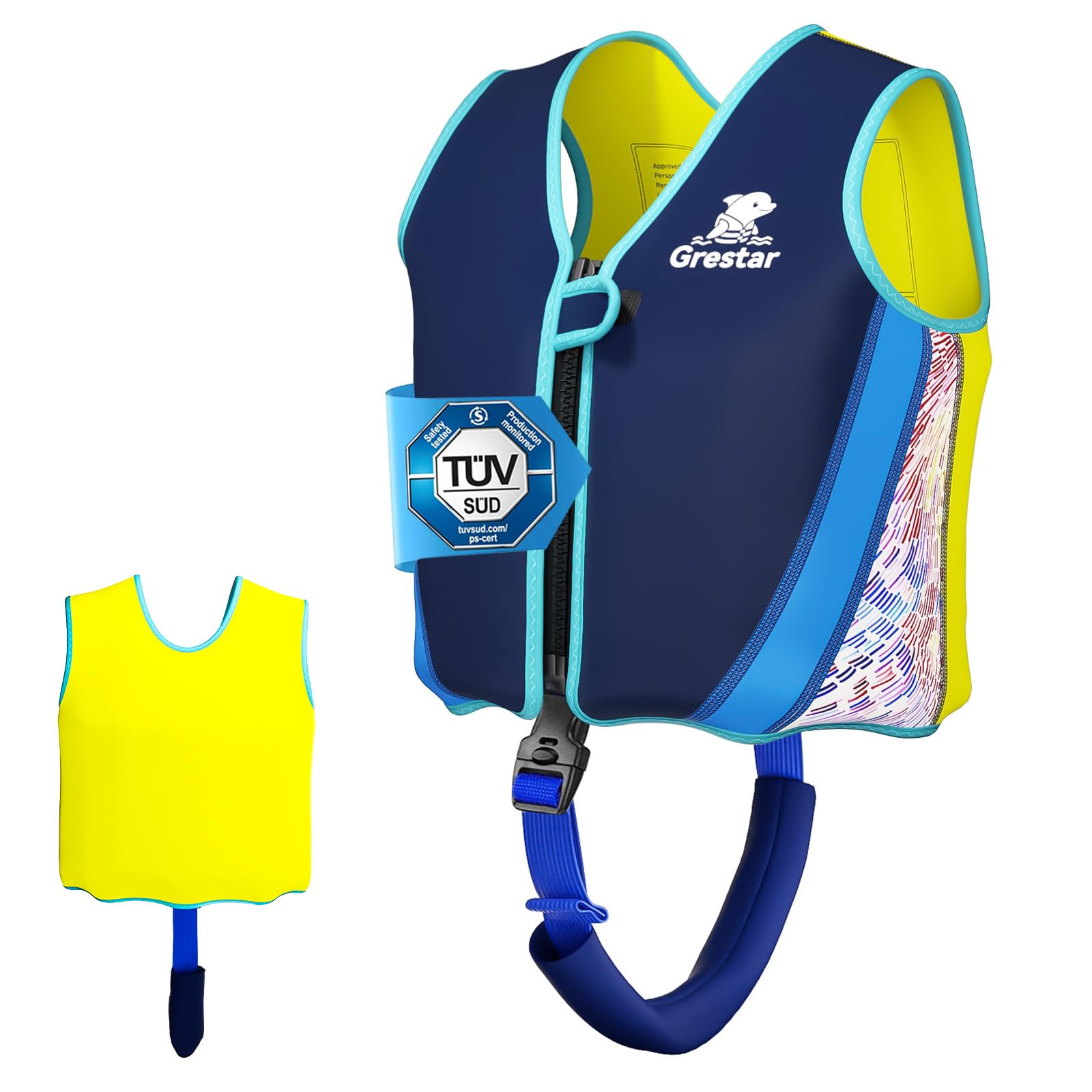 Grestar Schwimmweste Kinder, Schwimmhilfe Schwimmen Jacket mit 8 Herausnehmbaren EPE-Blöcken, Verstellbarem Schrittgurt & Sicherheitsverschluss für Jungen und Mädchen 2-6 Jahre/15-30KG