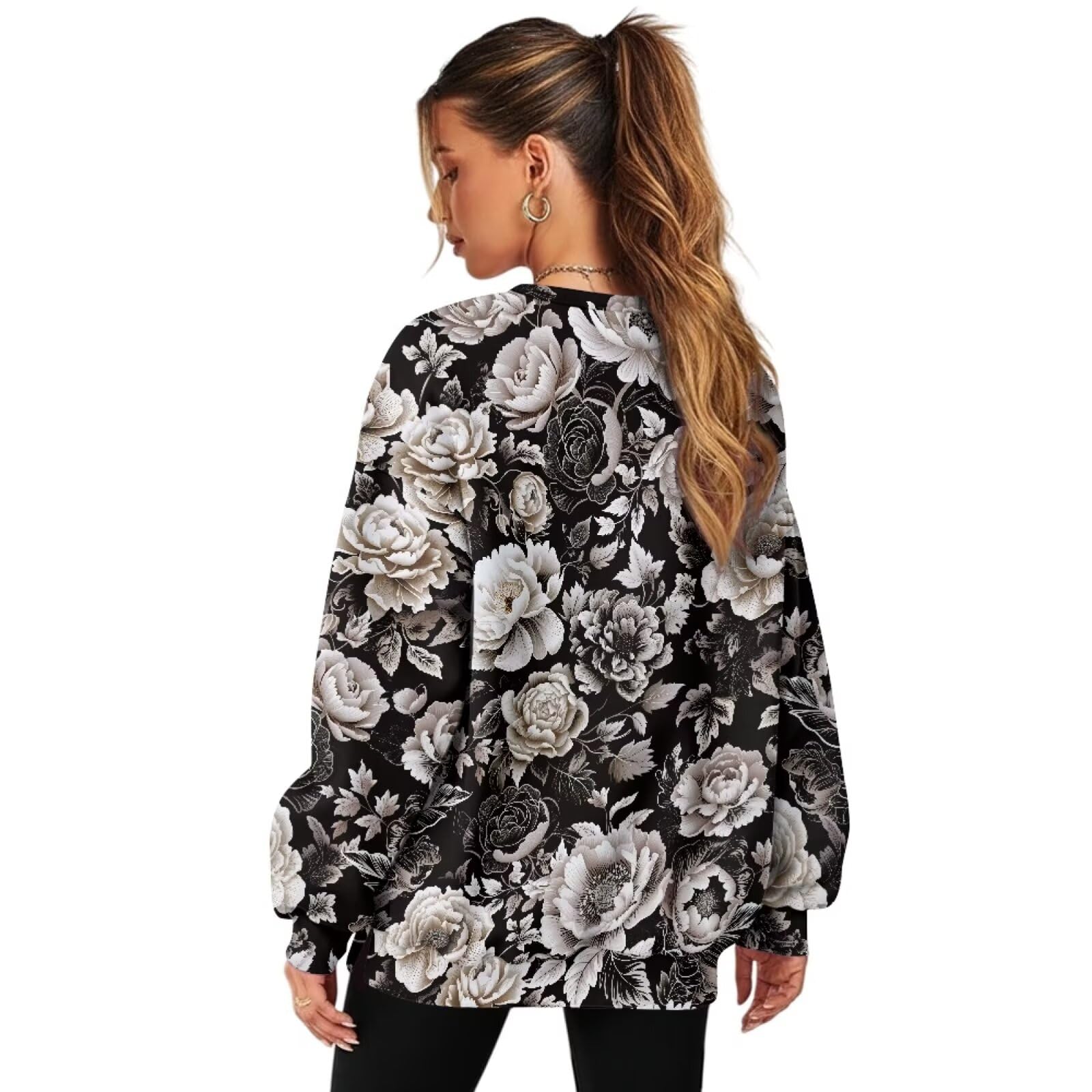 Damska bluza oversize sweter top okrągły dekolt bluzy z kapturem jesień zima sweter z kieszenią wygodne stroje