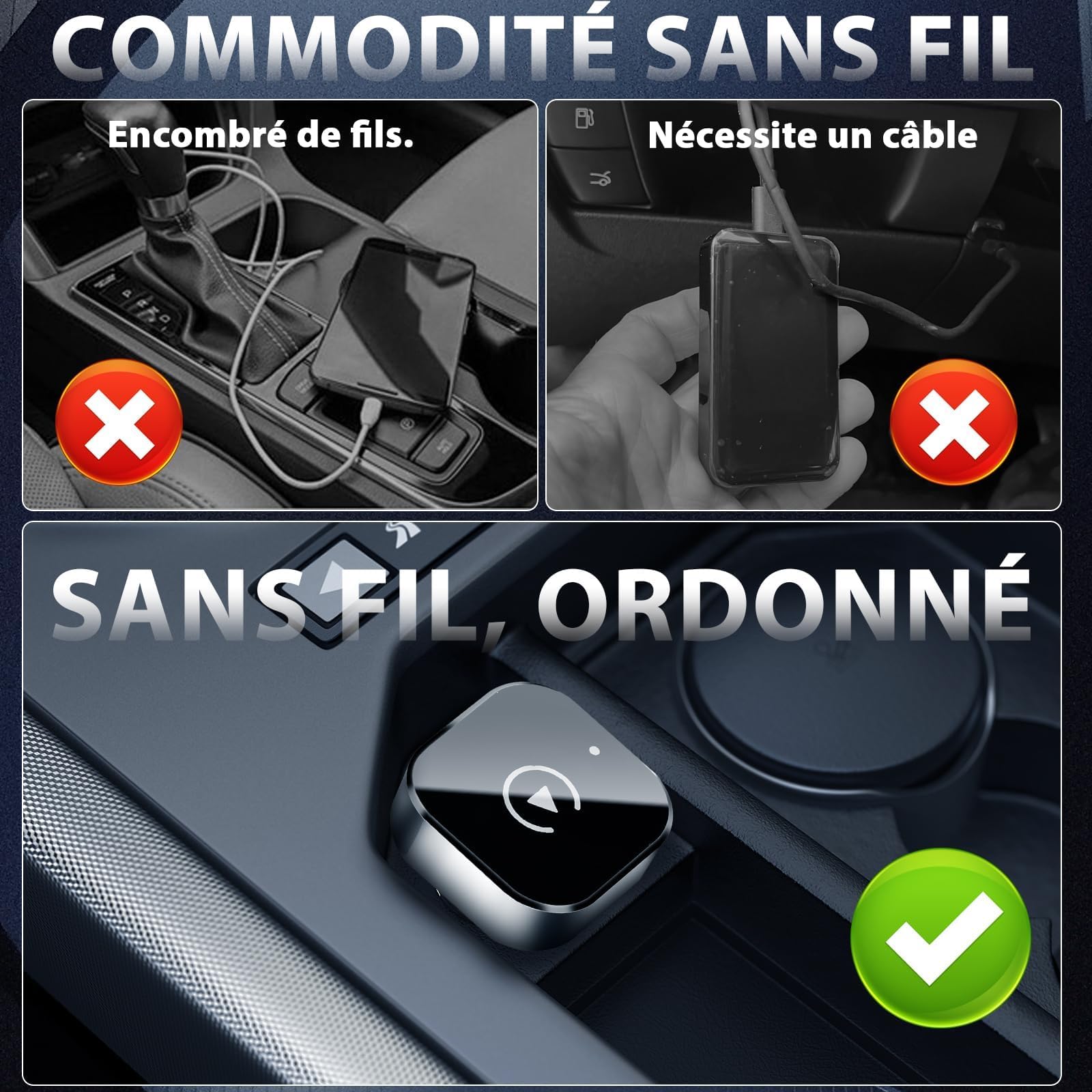 Adaptateur CarPlay sans Fil, Mini CarPlay et Android Auto 2 en 1, USB-A/C, Plug & Play, Connexion Automatique, Mise à Niveau 2025, Compatible with iPhone and Android