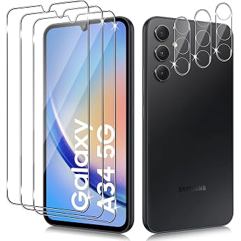 Screen Protector for Samsung Galaxy A34 5G Pack of 3 Tempered Glass Screen Protector with 3 Camera Protection 9H Screen Protection Ultra Clear Protective Glass
