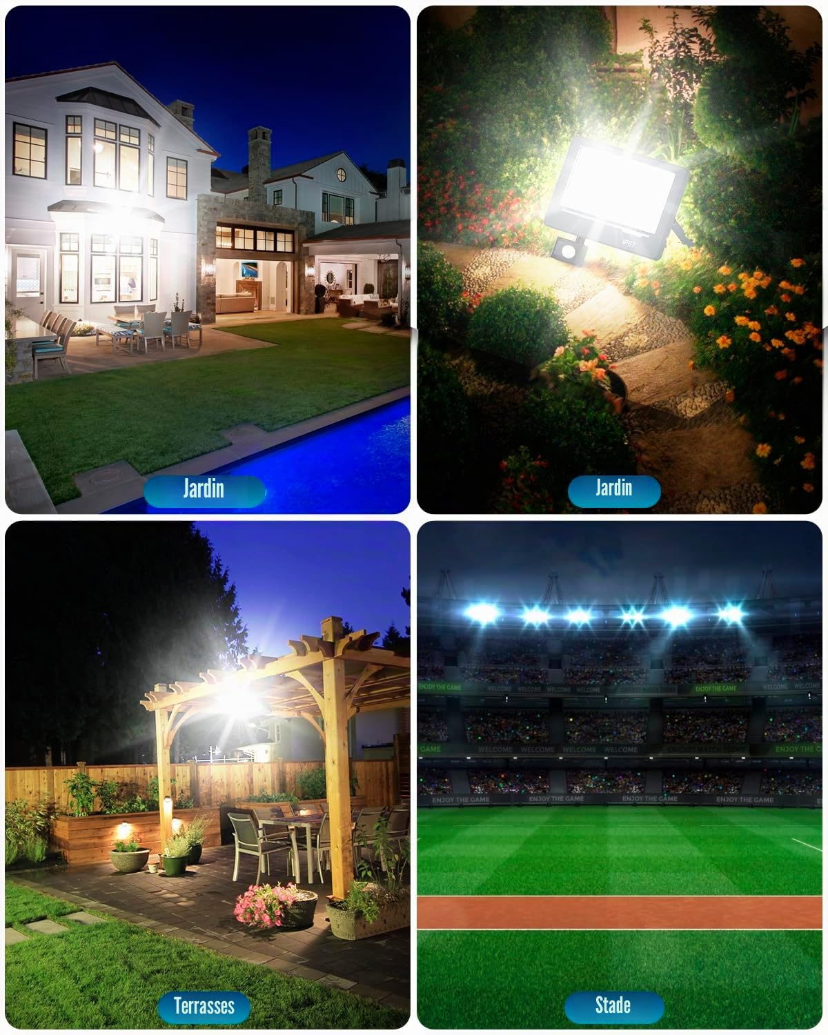 Spot LED Extérieur Detecteur de Mouvement 100W, Projecteur LED Extérieur avec Détecteur 10000LM Ultra Lumineux, 6500K Blanc Froid, Étanche IP66, Lampe Exterieur pour Jardin/Patio 2 Pièce