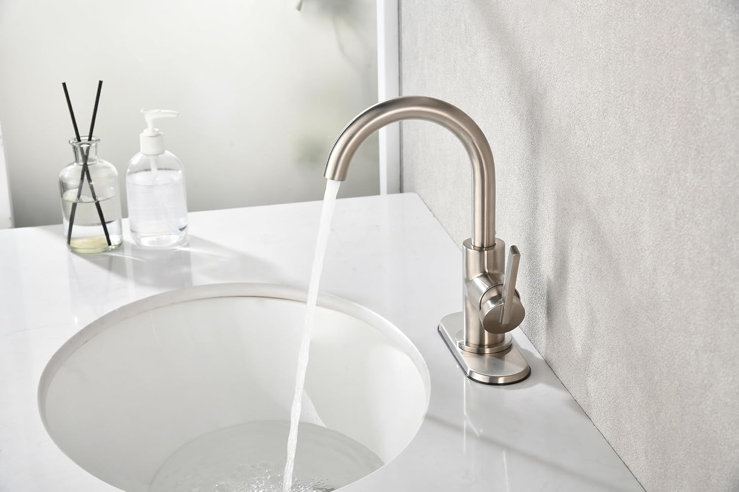 Bathroom Faucet,Single Handle Bathroom Sink Faucet with Water Supply Line,Single Hole or 3 Hole Lavatory Vantity Faucet with Pop-up Drain,Brushed Nickel Finished,F-1328-BN