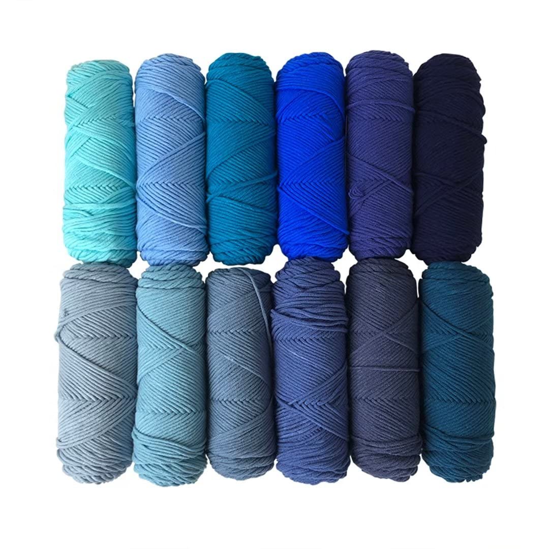 Farbiges Strickgarn, Tufting- und Häkelgarn, Acryl-Polyester-Baumwoll-Mischgewebe, 100 g/200 g Rollen, 8 Stränge, mehrfarbig(12 Rolls-blue,100g/roll)