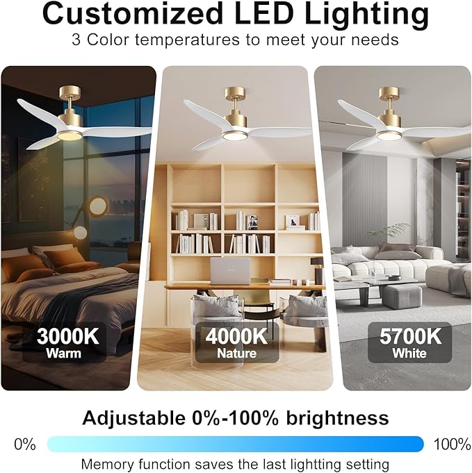 Ventilador de Techo 52 Pulgadas con Luz y Control Remoto, Mo miniatura 3