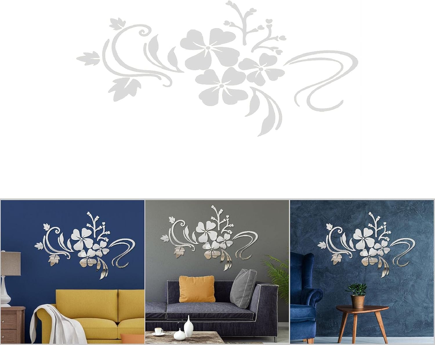 TOPINCN Mirror Wall Stickers Self Adhesive DIY Removable Mirror Plastic Flower Vine Art Wall Sticker Decoration Home Parlour Room Decal(Silver)