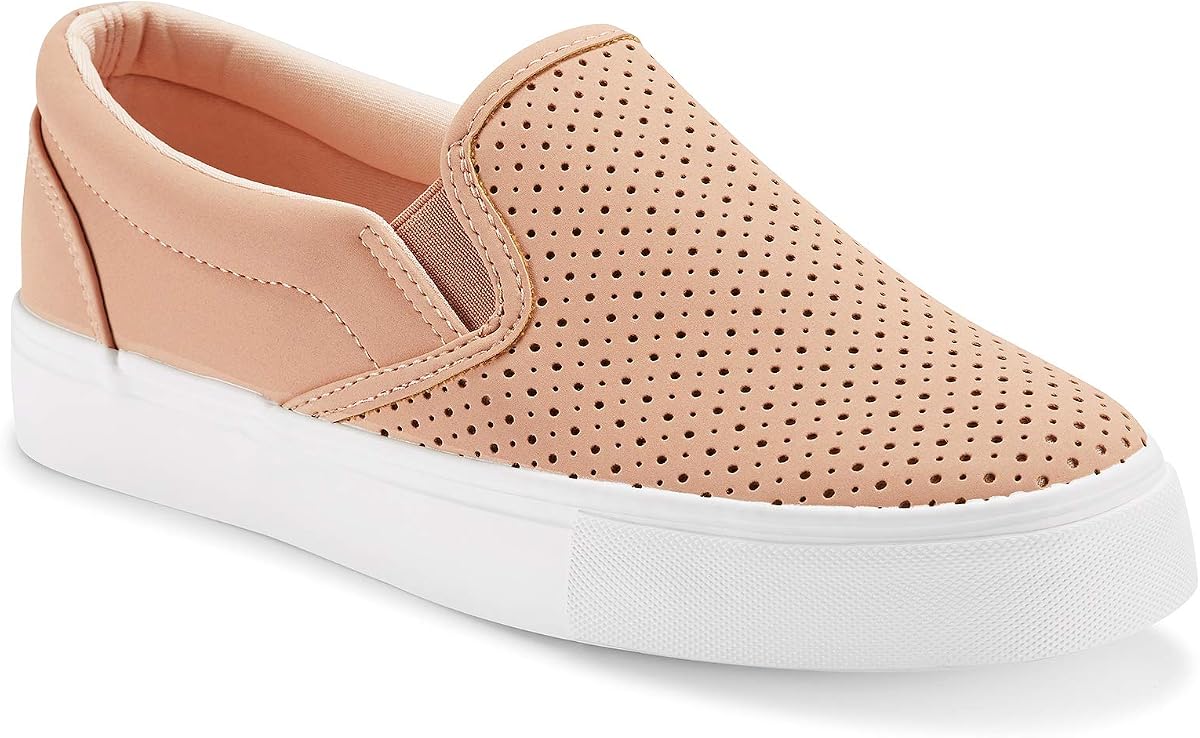 JENN ARDOR Womens Slip On Sneakers Perforated/Quilted Casual Shoes Fashion Walking Flats Pink