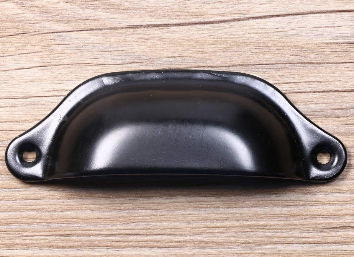 ONLYKXY Shell-Shaped Design Black Antique Metal Kitchen Cabinet Knobs Pulls Handles - 3 7/8 Inch Bin Cup Drawer Hardware (10 Pack/Black)