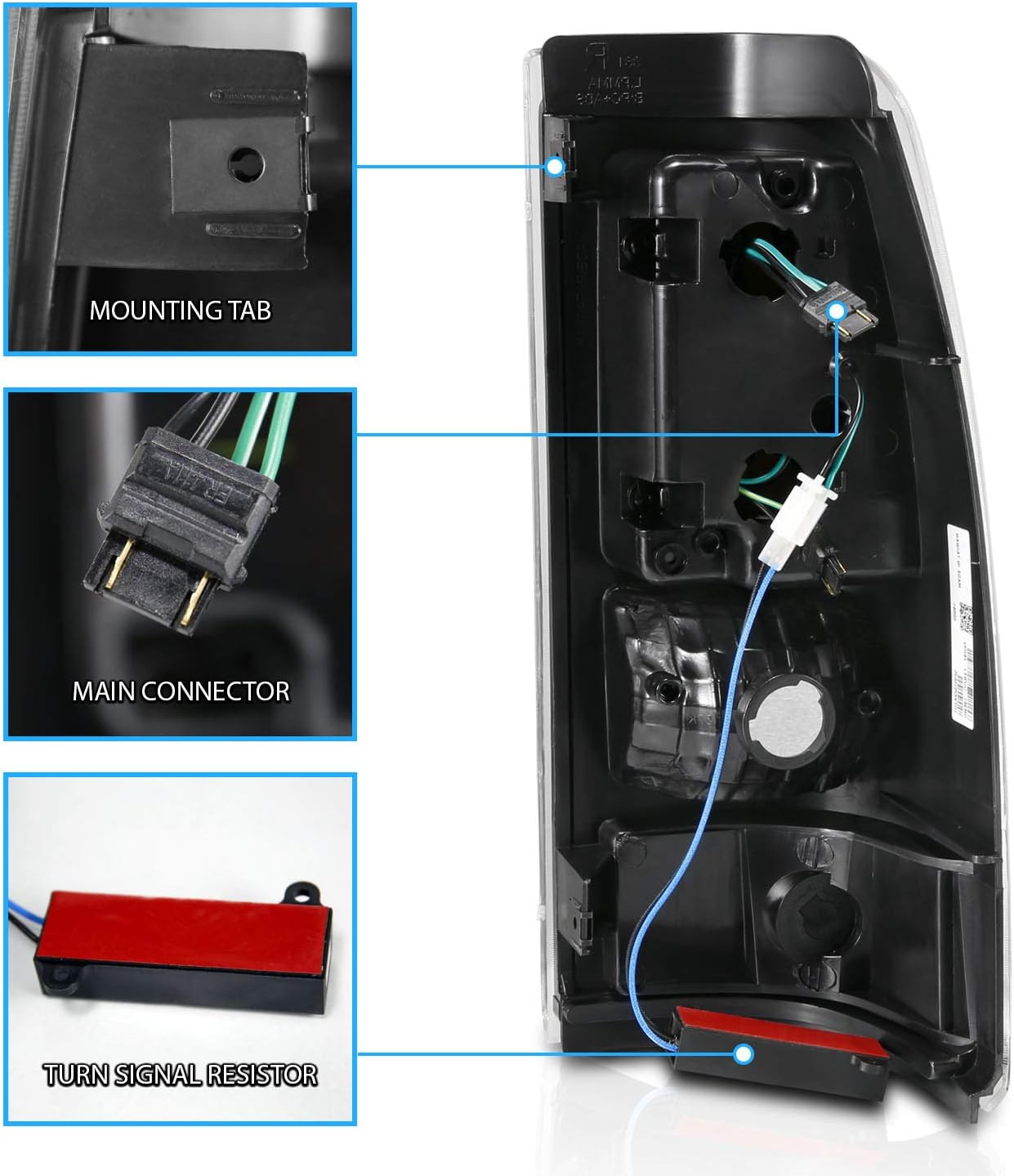 AmeriLite for 2003-2006 Chevy Silverado 1500 2500 3500 Clear Black C-Type LED Tube Replacment Tail Lights Brake Lamp Set - Passenger and Driver Side