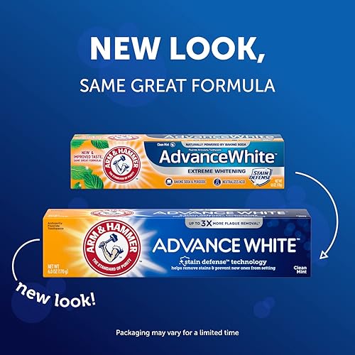 Miniatura 3 de Arm & Hammer Advance Pasta de dientes blanca, sabor a menta limpia, tecnología de defensa de manchas, 6.0 onzas (paquete de 4) y pasta de dientes de