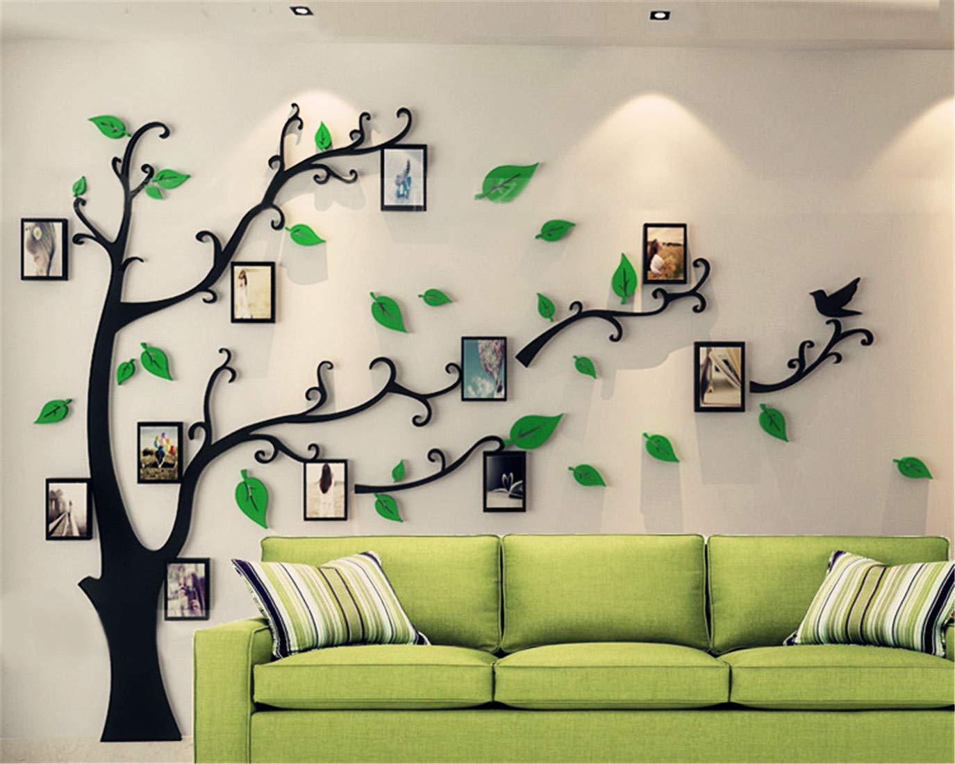 3D Tree Wall Stickers - DIY Photo Frame Tree Wall Decal Family Photo Frame Sticker Murals Wall Décor for Nursery Living Room Bedroom TV Background Home Decorations (S:54x39in,Green Right)