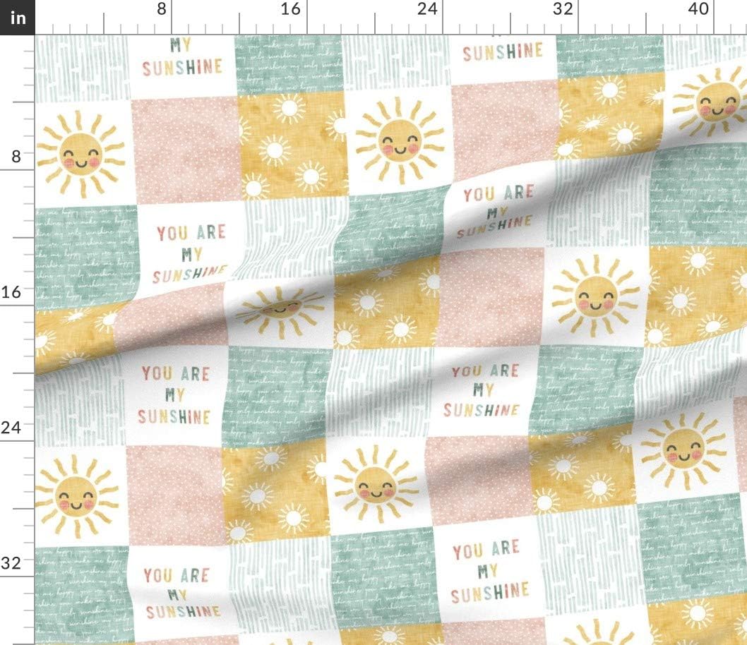 Spoonflower Fabric - Sunshine Patchwork Wholecloth Quilt Topper Cheater Blush Pink Mustard Printed on Petal Signature Cotton Fabric by The Yard - Sewing Quilting Apparel Crafts Decor
