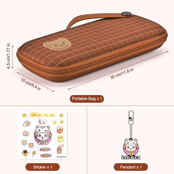 innoAura Switch 2 Tasche, Ultradünne Switch 2 Hülle für Switch 2 Konsole, 900D Filzstruktur, 9 Spielkartenfächer, 2 SD-Kartenfächer, Tracker-Fach, Doppelte Reißverschlüsse, Braunes Karomuster - 2