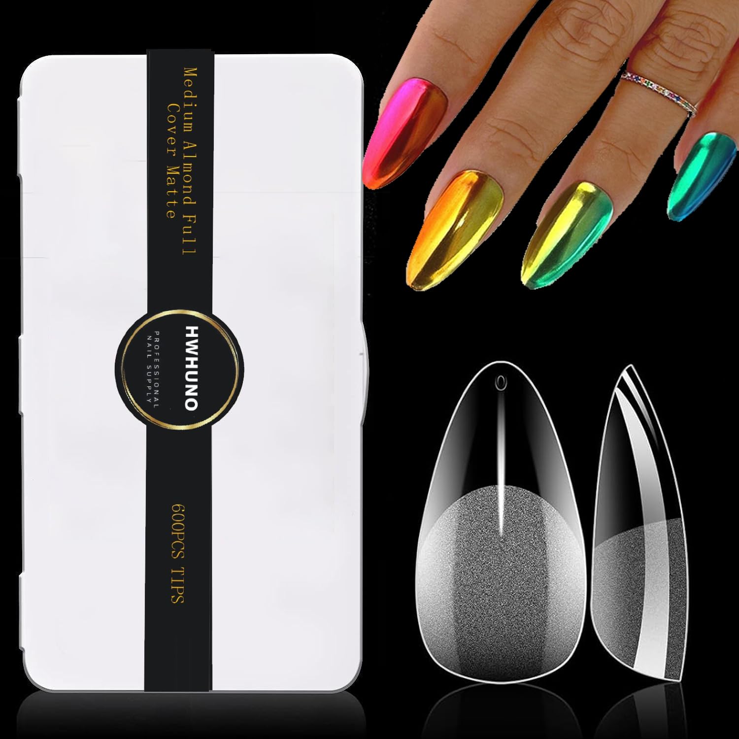 600Pcs Full Cover Press On Gel X Pre Shaped Medium Short Almond Nail Tips Clear for Salon Home DIY