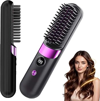 Go Brush Pro, Cordless Hair Straighteners Brush, Heated Hair Brush for Short Long Hairs, Portable Hot Straightening Brush with 4 Temperature, Styling Appliances for Travel Office Home