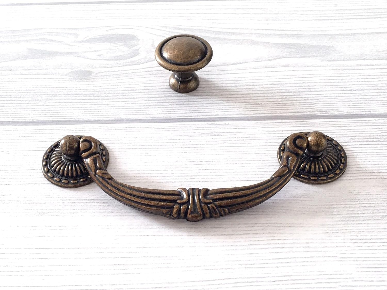 4.5" C-C Bail Drawer Pull Drop Dresser Handle Swing Pendant Cabinet Pull Knob Hardware Vintage Style Antique Gold Brass 4 1/2" Centers (Holes: 4.5" (114 mm))