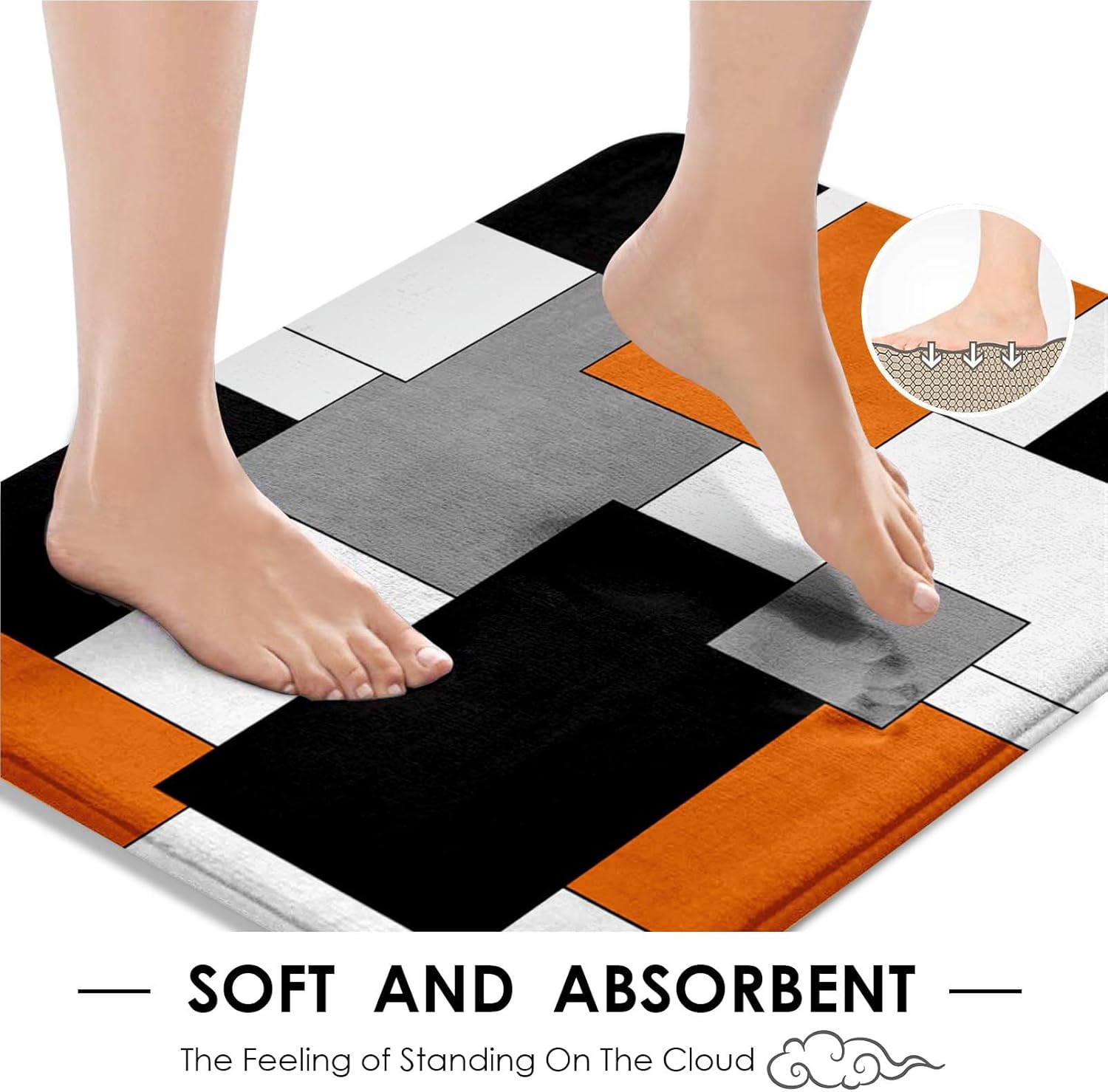 Orange Black Grey Modern Bathroom Set with Shower Curtain and Rugs Accessories, Modern Abstract Shower Curtain Orange Grey Abstract Bathroom Decor 4 Pcs