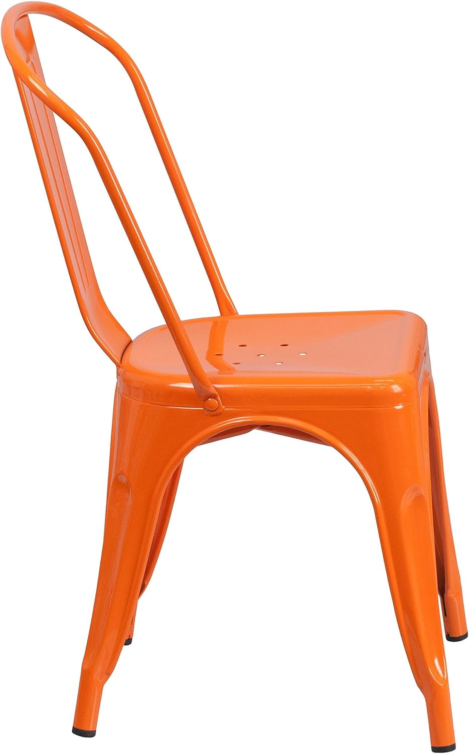 Pemberly Row Modern Metal Stackable Dining Side Chair, 33" H x 18" W x 20" D, Galvanized Steel Orange Powder Coat Finish, Indoor Outdoor Use, Bistro Style Kitchen or Dining Room Chair, 500 lb Weight