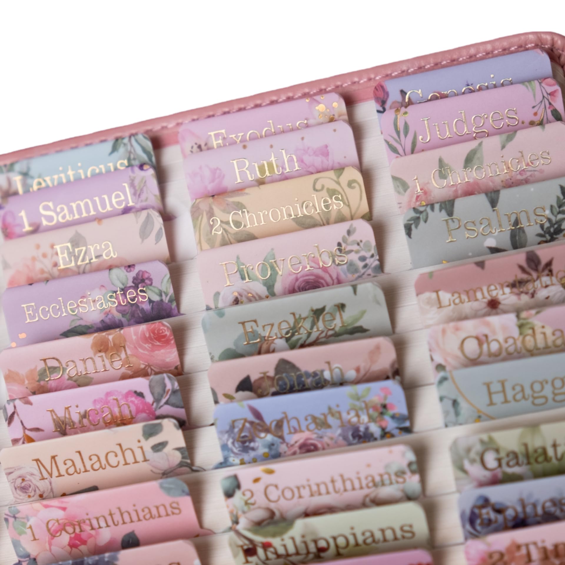 UPAFEXXI-Laminated Bible Tabs for Women and Men (Gold Foil Embossed Lettering) Reposition Large Print tabs, Easy to Read and Apply, 80 Bible Chapters Labels for Easy Navigation (Multicolored) — image 1