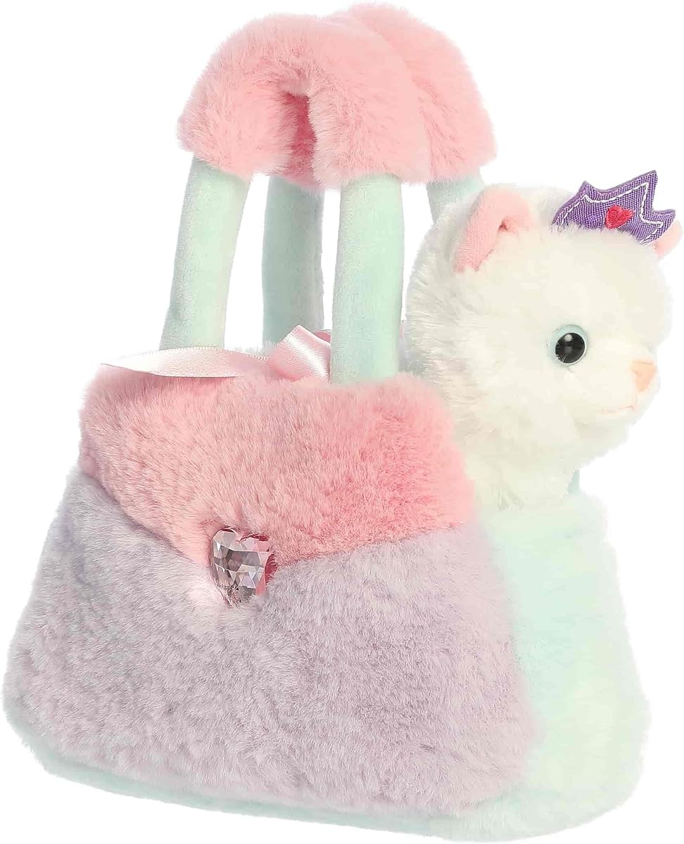 Aurora Fancy Pals 8" Princess Kitty Color Block Animal de peluche de moda | Mascotas de peluche extraíbles combinadas con transportadores de moda