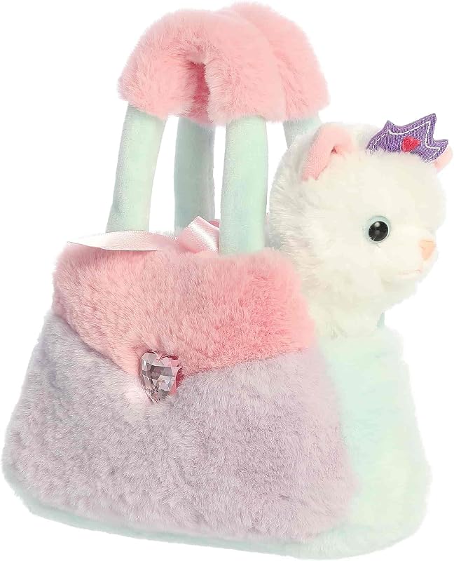 Aurora Fancy Pals 8" Princess Kitty Color Block Animal de peluche de moda | Mascotas de peluche extraíbles combinadas con transportadores de moda