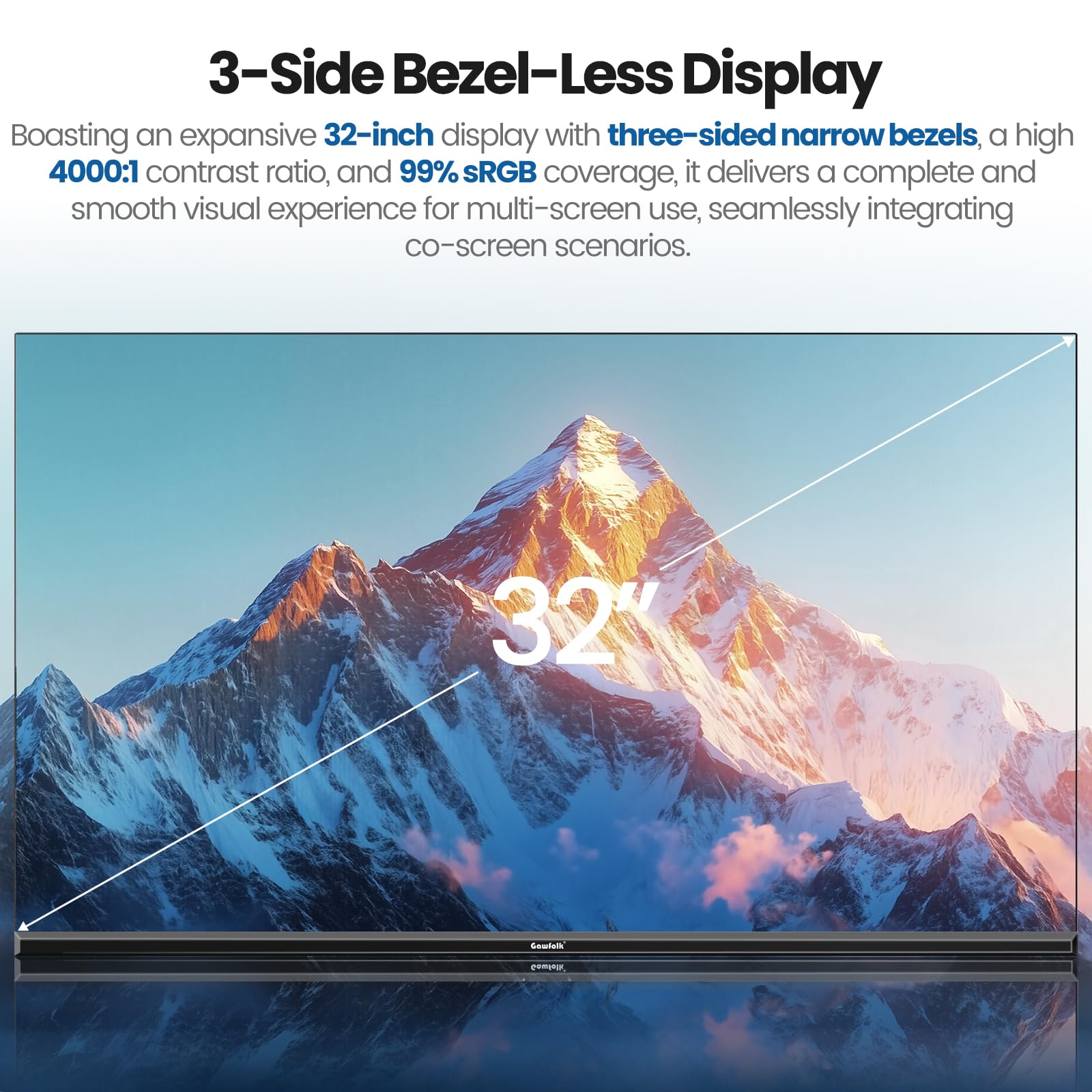Gawfolk 32 inch 4K PC Monitor, UHD 3840 x 2160p 60HZ Computer Monitors VA Screen for Home & Office, Support HDMI 2.0, DP 1.4 (black) — view 4