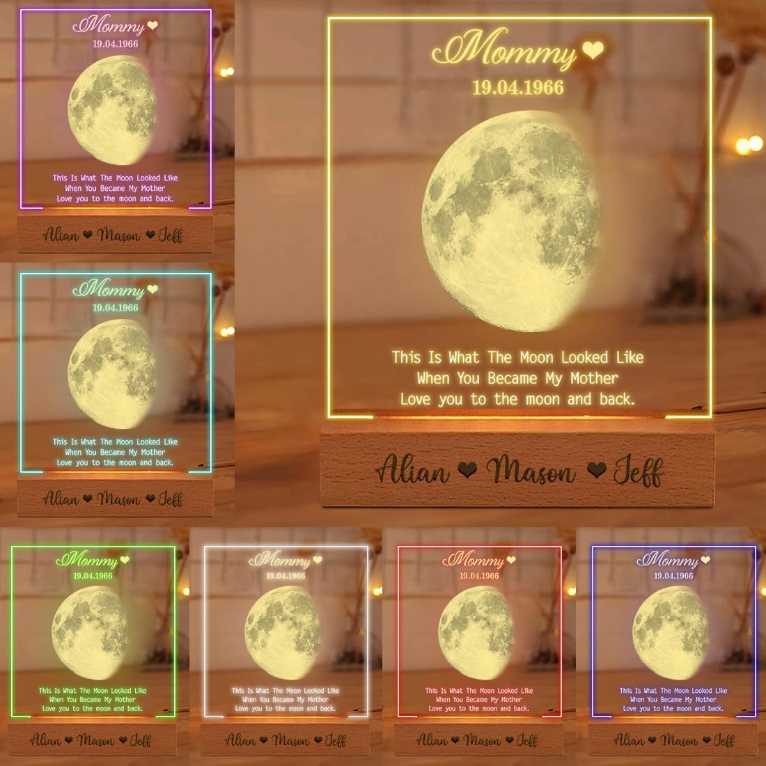 This is What The Moon Looked Like,Personalized Mother's Day Moon Phase Night Light,Custom The Day You Becom My Mom Moon Picture Phases Frame, Night We Met Moon Phases Art Decor birthday Gifts