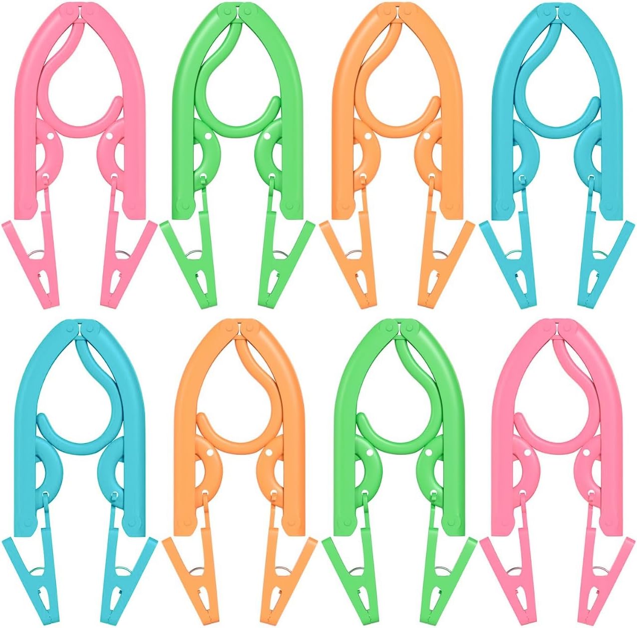 Portable Folding Clothes Hangers with Clips, Travel-Friendly Hangers, Lightweight, Durable, Compact Foldable Drying Rack for Shirts, Dresses, Coats, Pants, Towels, Baby Clothes, Pack of 12, Multicolor