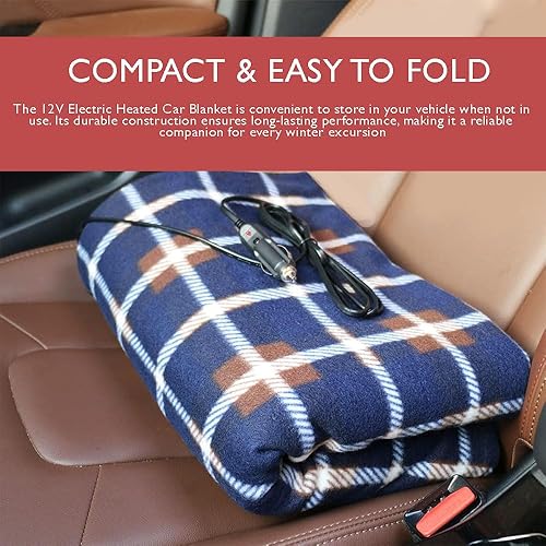 Miniatura 7 de Amazingforless - Manta térmica de forro polar de 12 V con controlador para temporizador y niveles de calor manta eléctrica a cuadros cuadros azules